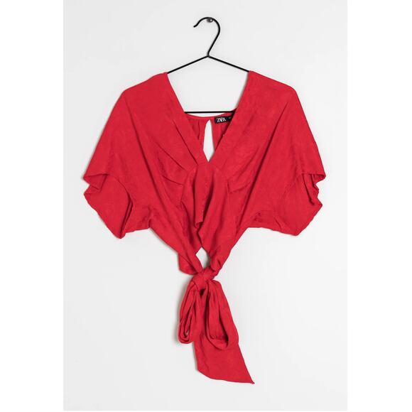 Zara Tops - NWT Zara Red Tie Front Crop Top Short Sleeve Blouse sz S